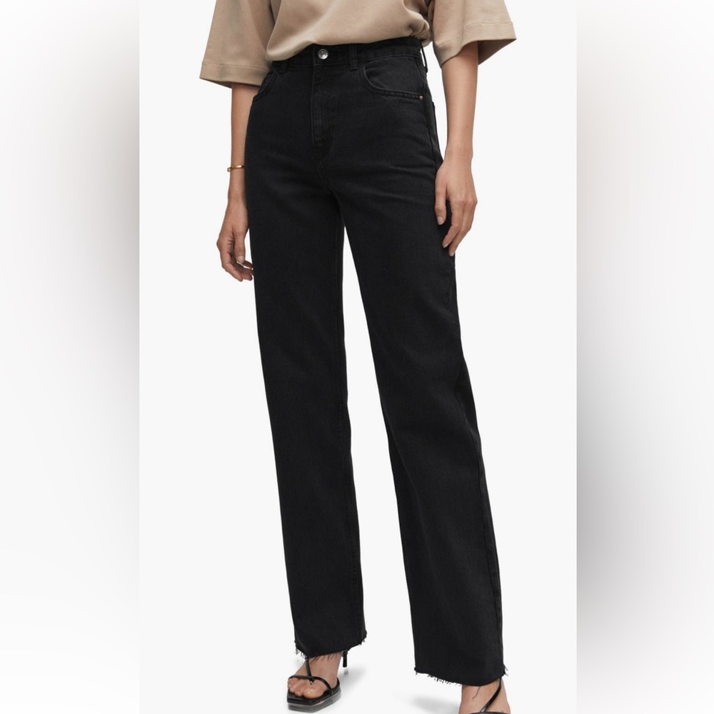 MANGO Danila Raw Hem High-Rise Straight Leg Jeans